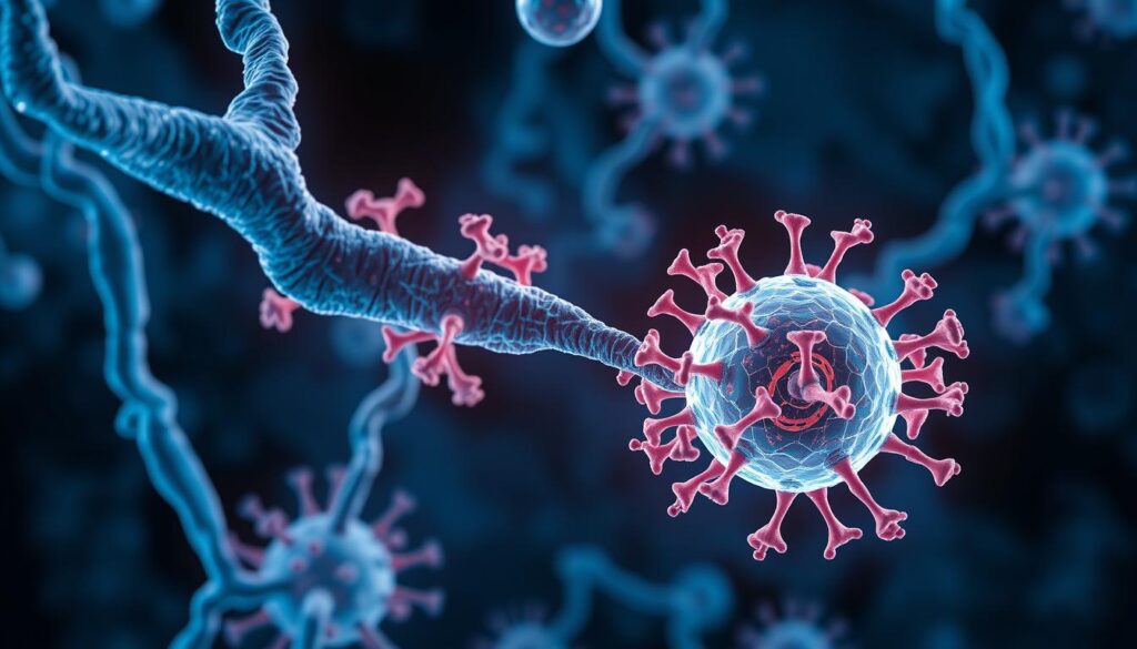 Zaawansowana animacja medyczna przedstawiająca proces biologiczny na poziomie komórkowym