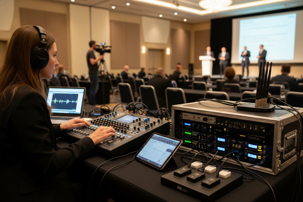 Profesjonalny system nagłośnieniowy do filmowania konferencji Profesjonalny system nagłośnieniowy do filmowania konferencji
