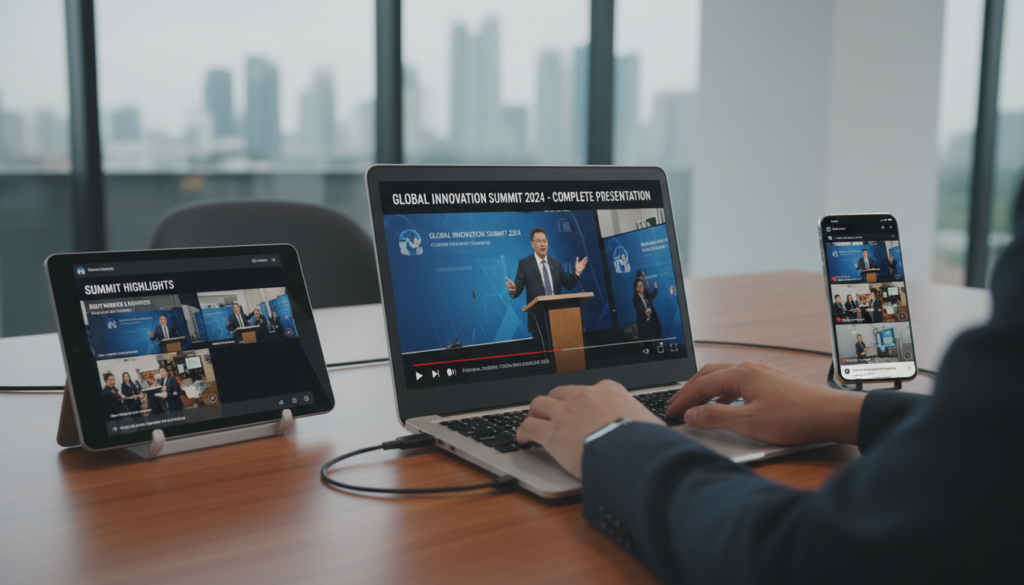 Różne formaty wyjściowe materiału z konferencji dostosowane do różnych platform Różne formaty wyjściowe materiału z konferencji dostosowane do różnych platform